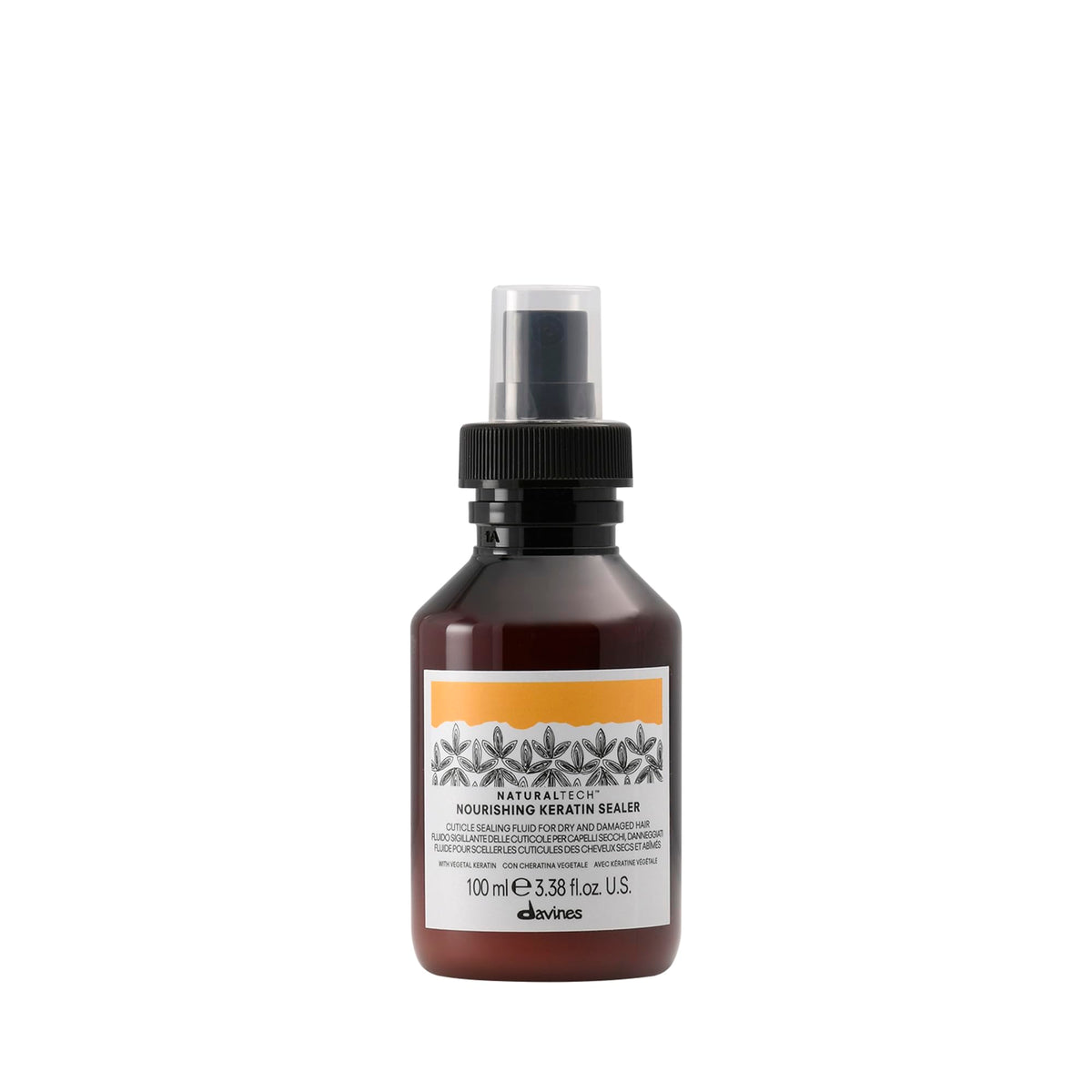 Davines Nourishing Keratin Sealer bottle highlights cuticle sealing for smoother hair.