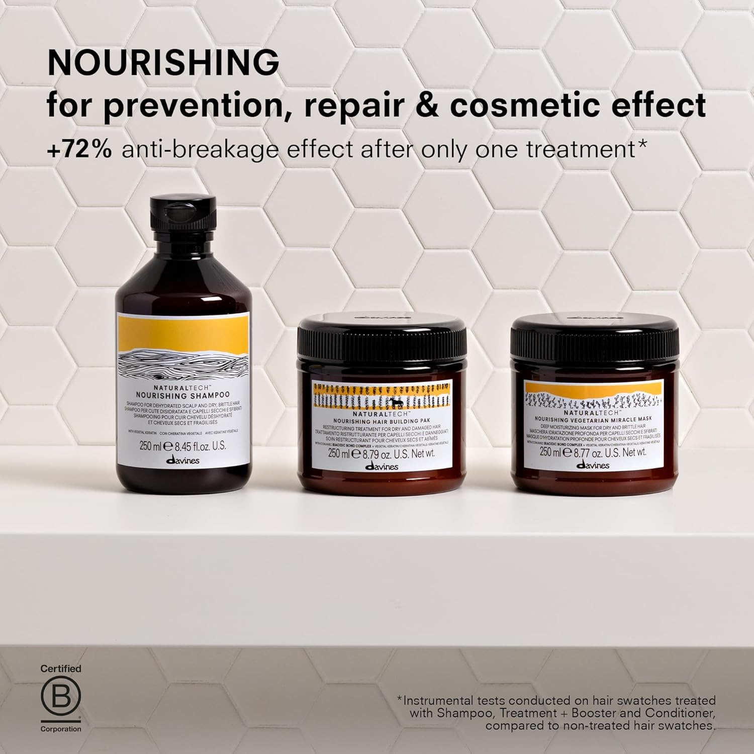 Davines Nourishing Shampoo detangling action on hair strands
