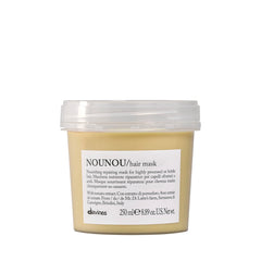 Davines Nounou Hair Mask bottle close-up emphasizes nourishing treatment for treated hair.