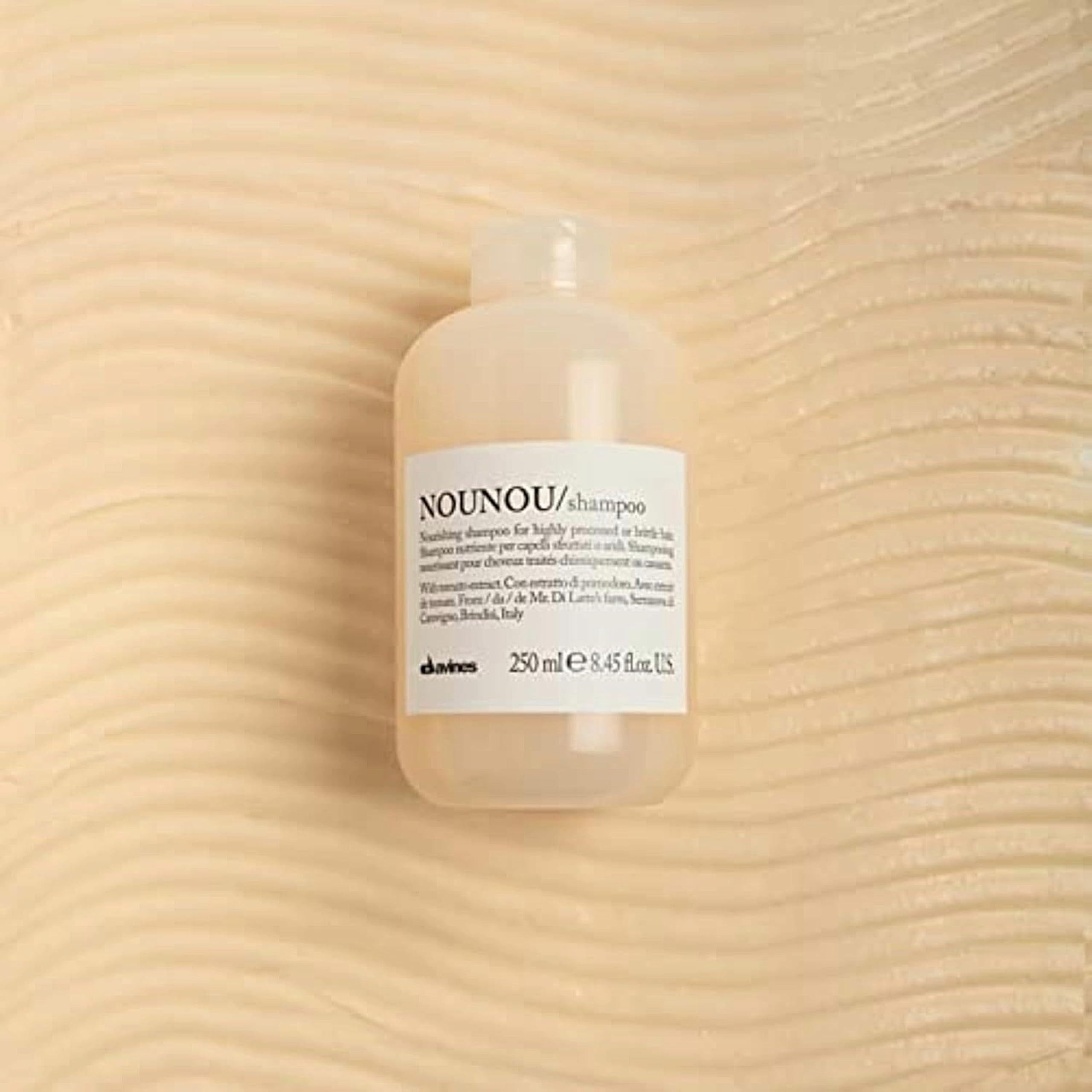 Davines NOUNOU shampoo foamy lather highlights hydrating cleansing for treated hair.