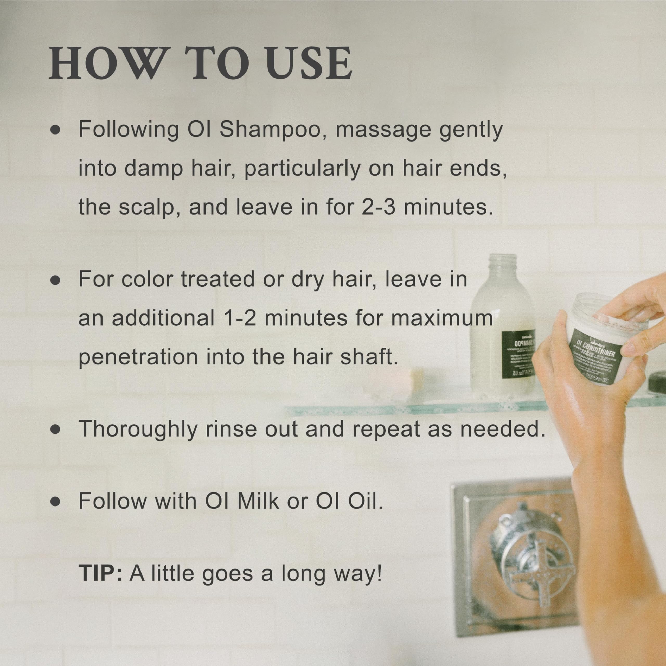 Davines OI Conditioner apply hair section demonstrates easy distribution