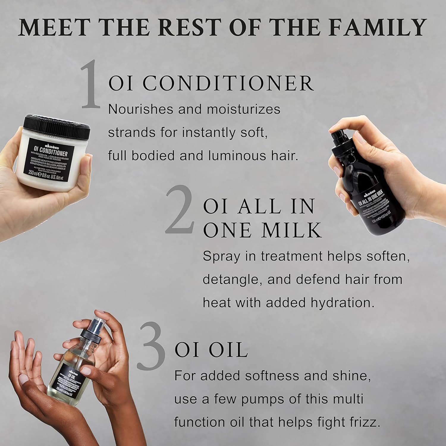 Davines OI Conditioner softens and detangles hair gently