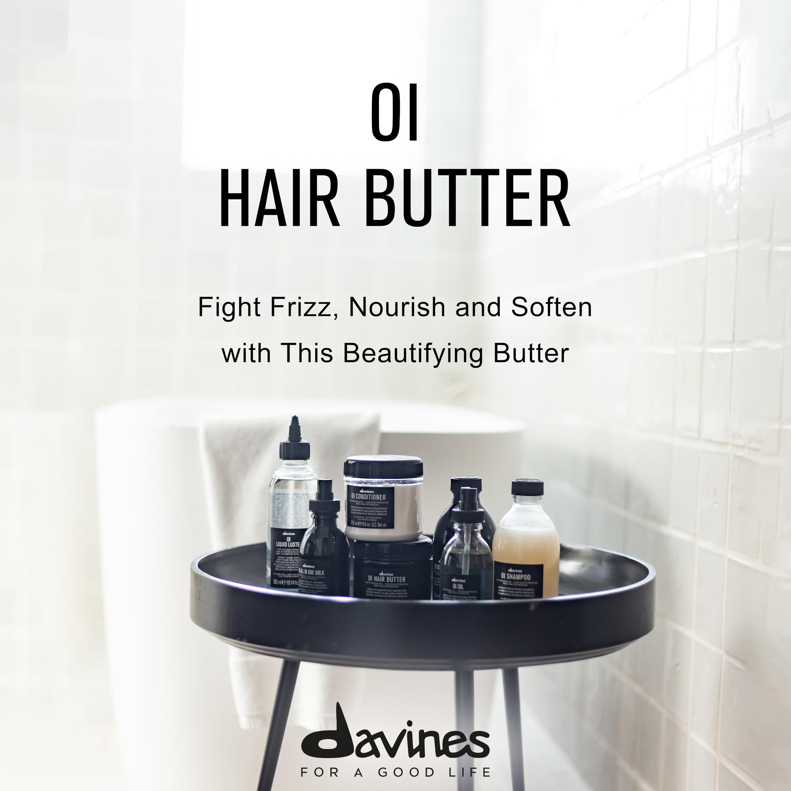 Close-up of Davines OI Hair Butter jar shows creamy, luxurious texture