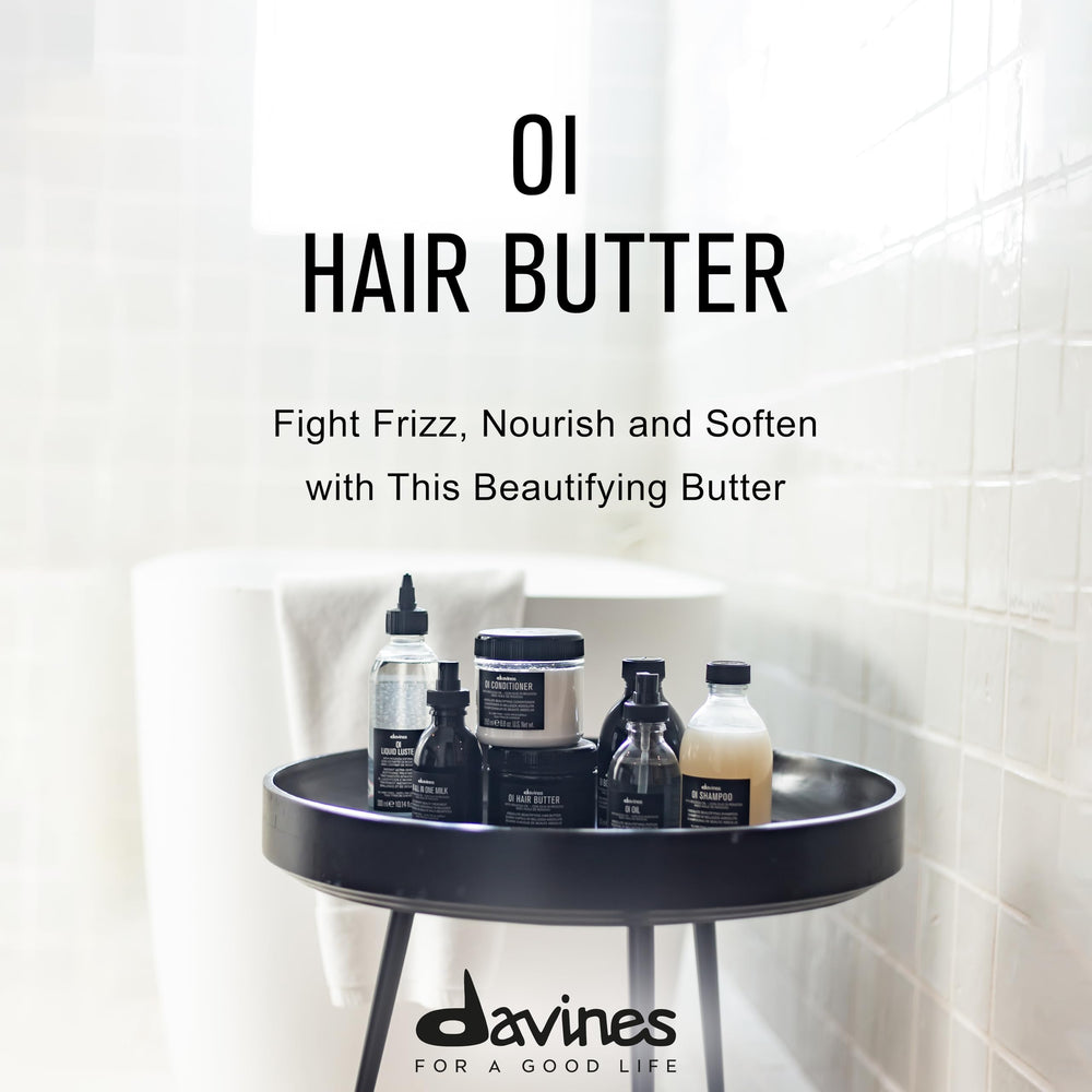Close-up of Davines OI Hair Butter jar shows creamy, luxurious texture