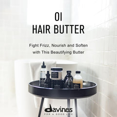 Close-up of Davines OI Hair Butter jar shows creamy, luxurious texture