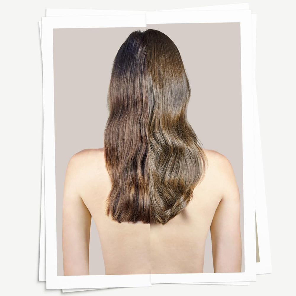 Close-up on smooth, detangled hair using Davines OI Liquid Luster.