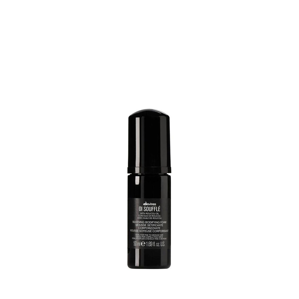 Davines OI Soufflé bottle close-up for premium styling.