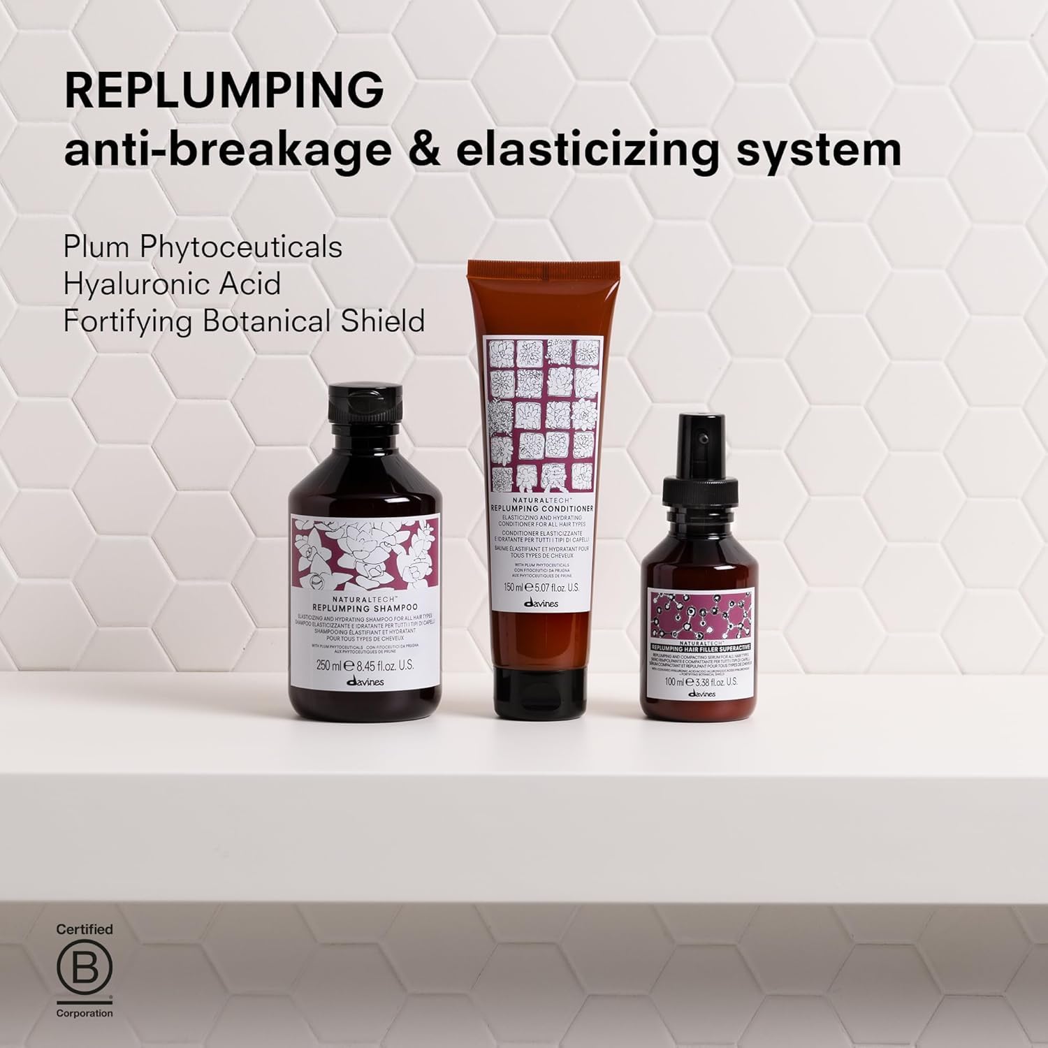 Davines Replumping Shampoo close-up pump dispenser for easy daily use