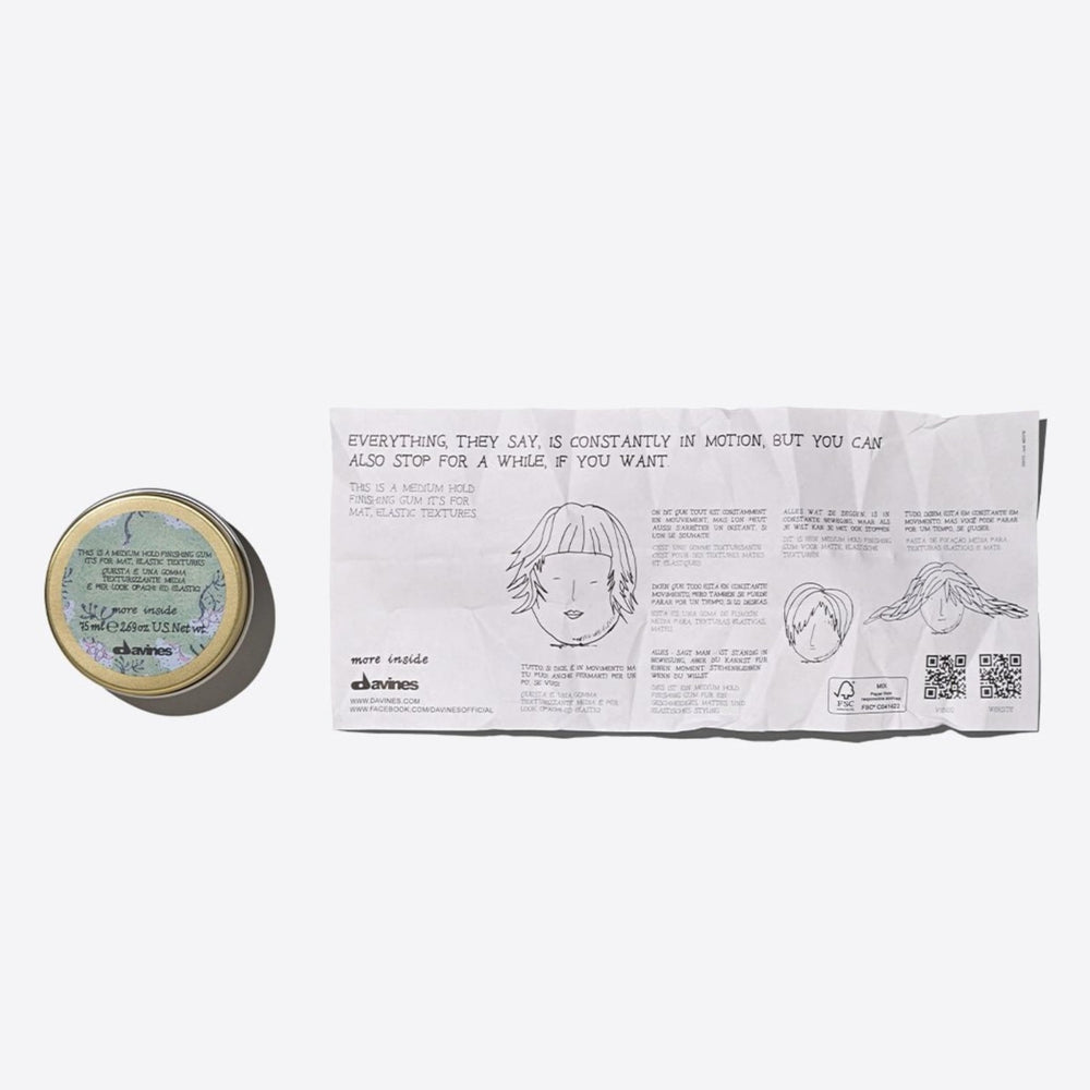 Davines This Is A Medium Hold Finishing Gum jar shows matte finish for natural-looking definition