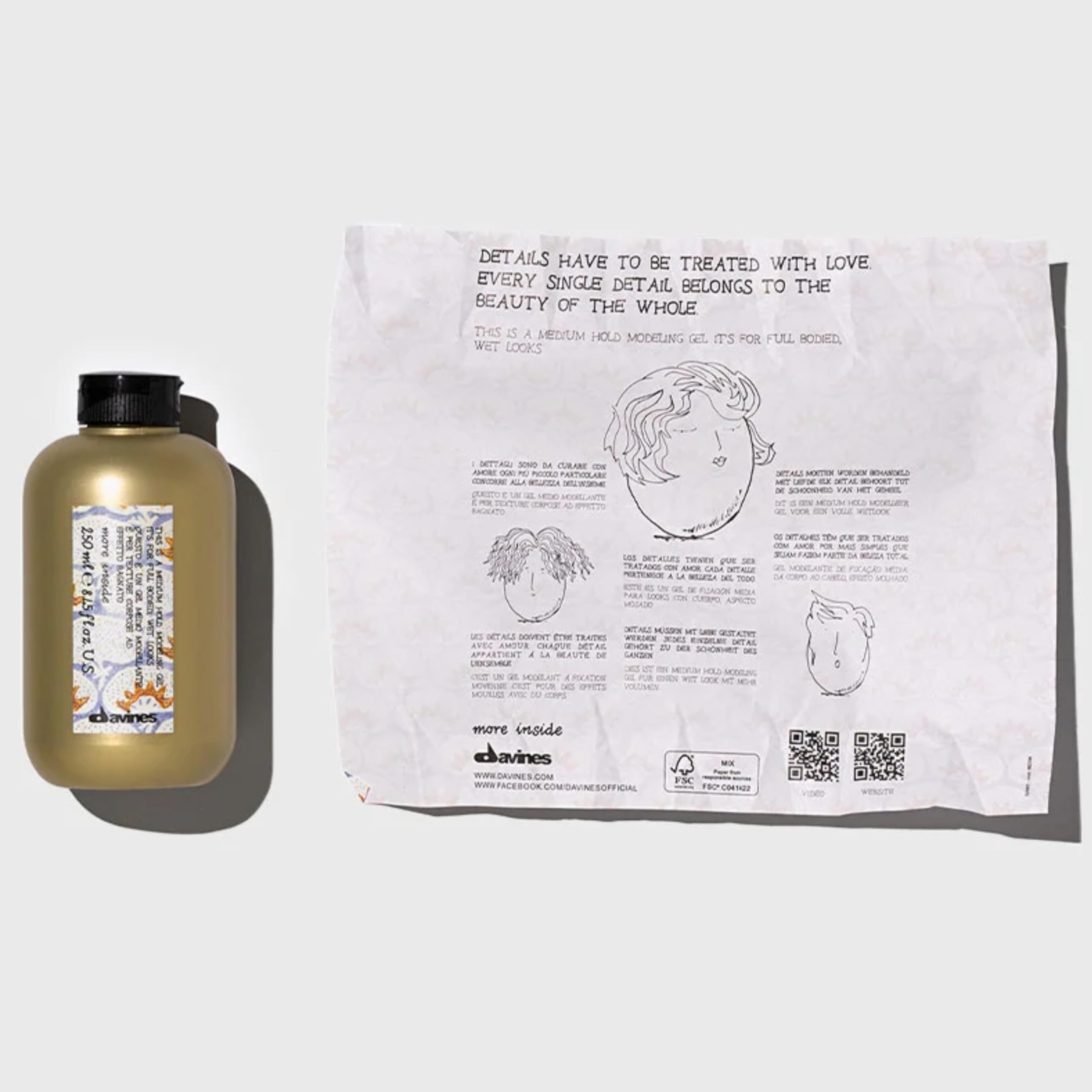 Davines This Is A Medium Hold Modeling Gel bottle back view highlights packaging and story