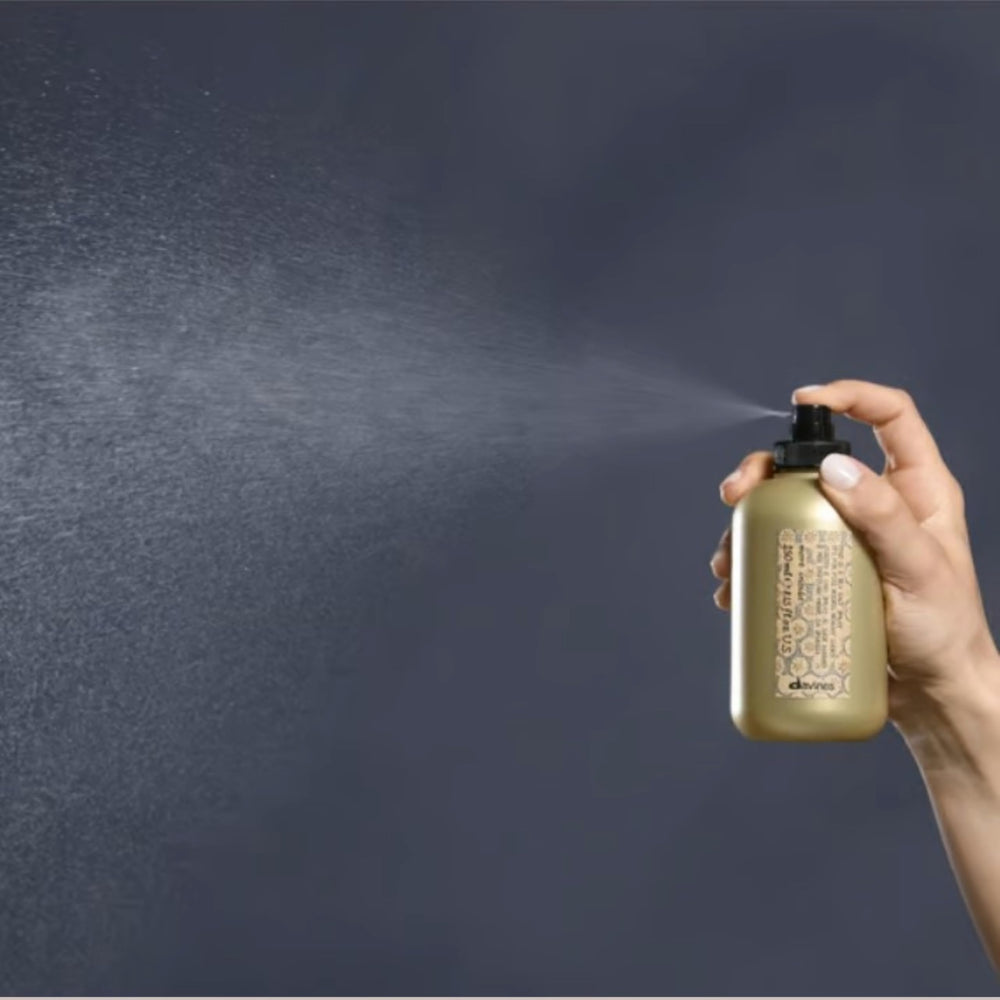 Styled hair displaying a matte finish from Davines sea salt spray.