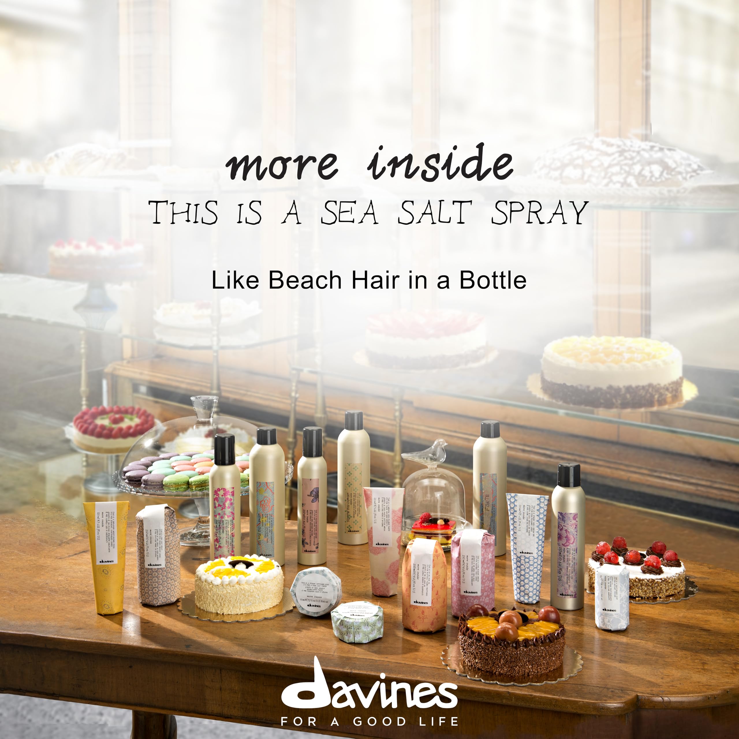 Hair with enhanced texture and natural waves using Davines sea salt spray.
