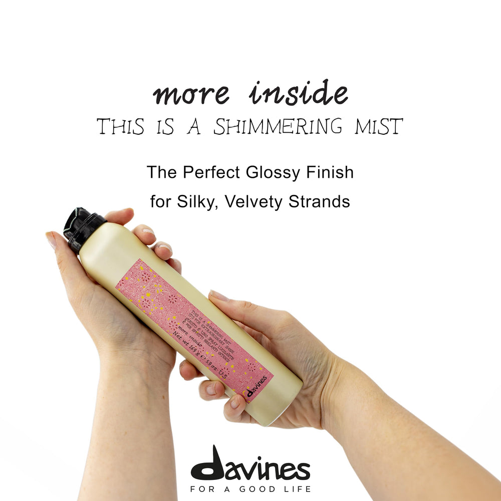 Davines This Is A Shimmering Mist bottle close-up showing glossy finish.