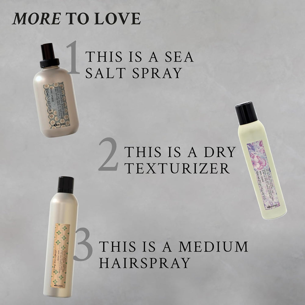 Davines This Is A Shimmering Mist on dry strands adds glossy finish.
