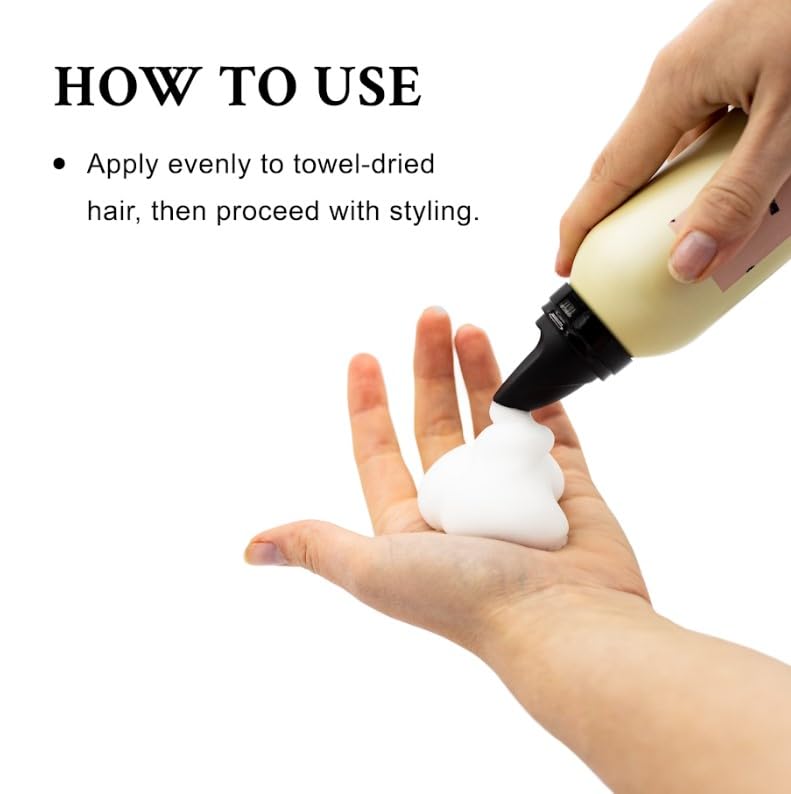 Close-up highlights snow-like foam that adds volume without weighing hair down.