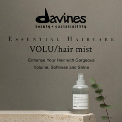 Davines VOLU Mist bottle back view highlighting ingredients and care