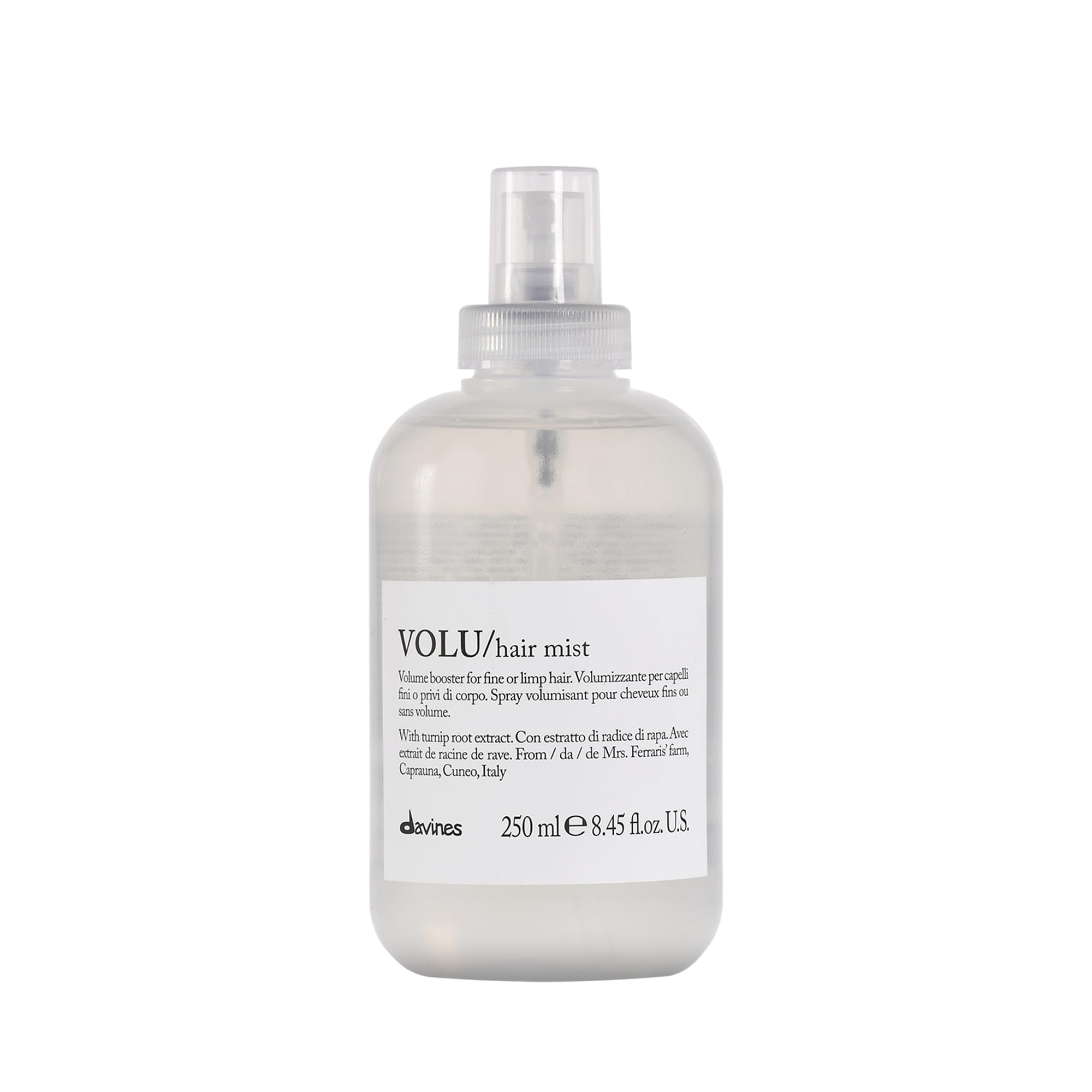 Davines VOLU Mist bottle front view showing lightweight root lifting benefits