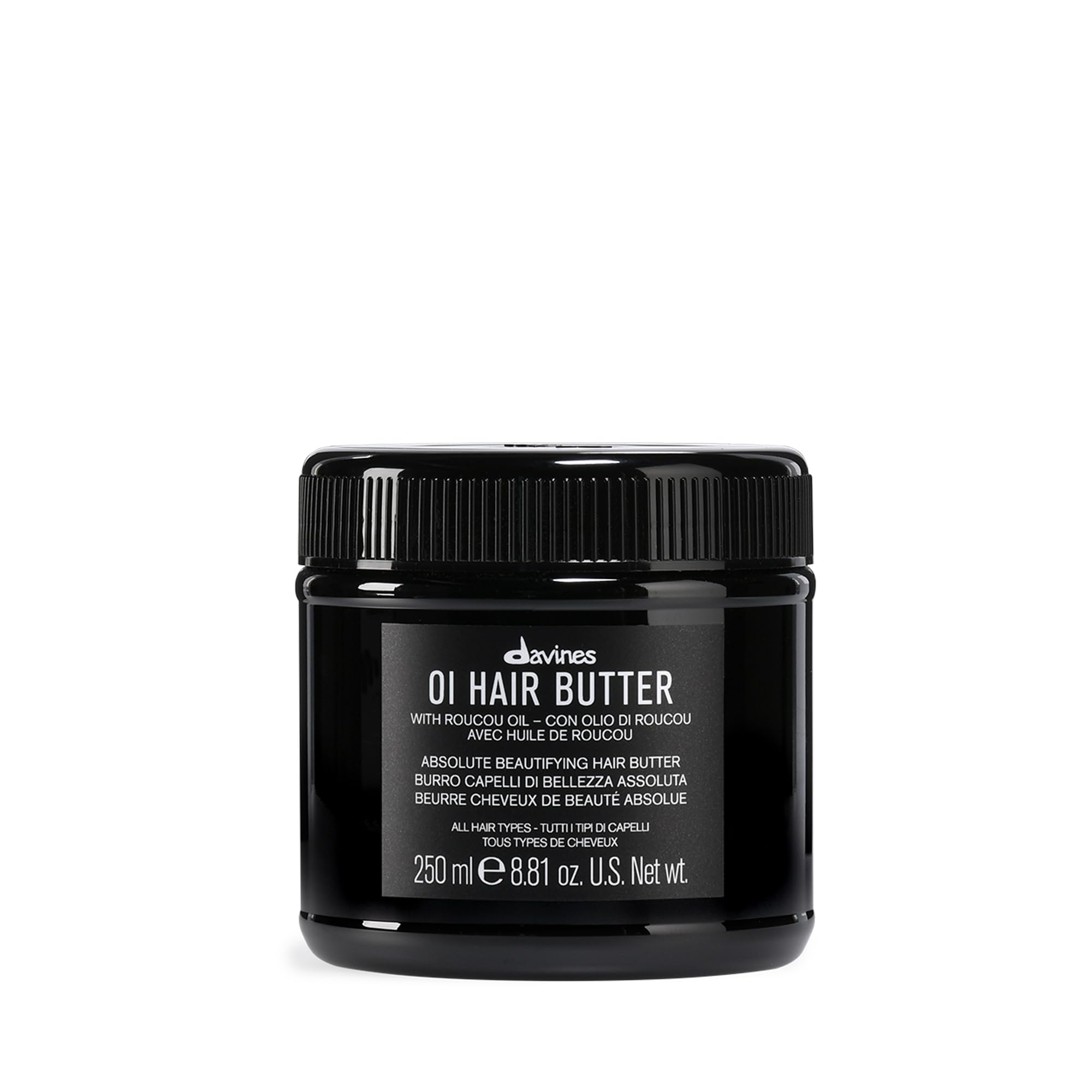 Davines OI Hair Butter jar close-up showing rich, nourishing texture for smooth, frizz control