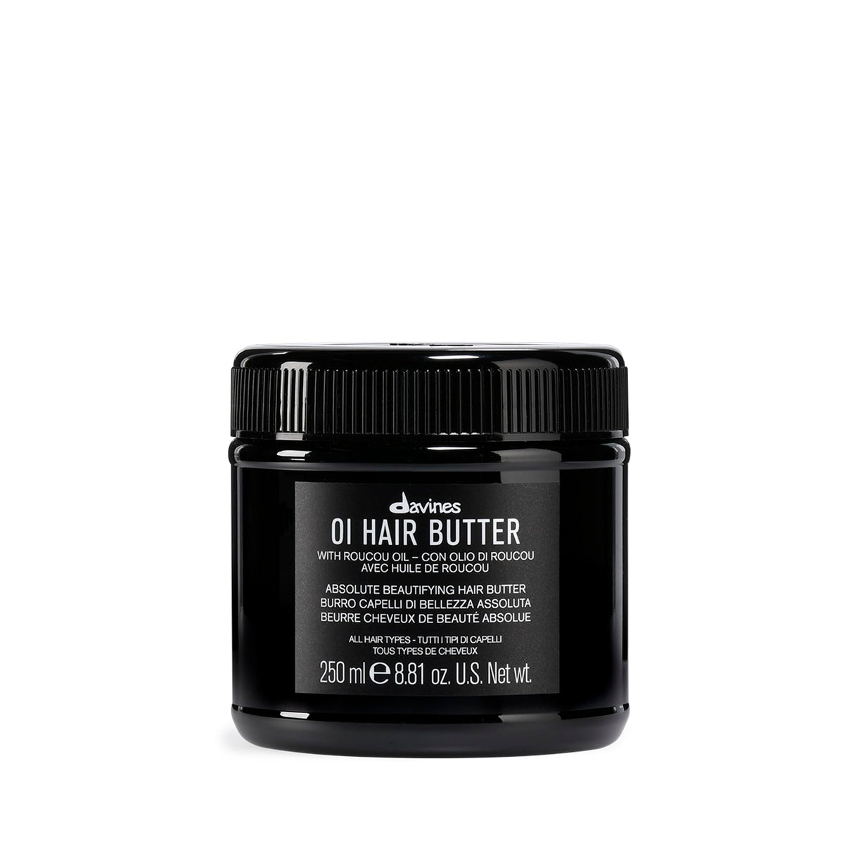Davines OI Hair Butter jar close-up showing rich, nourishing texture for smooth, frizz control