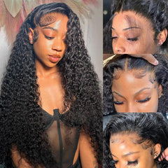 DaXunDi deep wave lace front wig 22inch with natural lace for seamless parting.