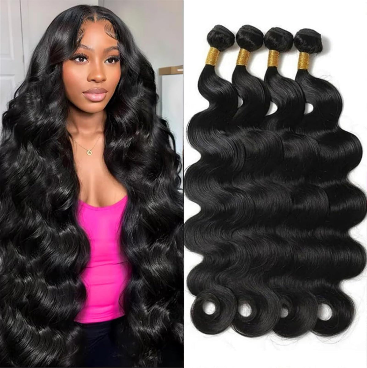 DAYRISE Brazilian body wave bundles 18 inch close-up, durable double weft and natural shine.