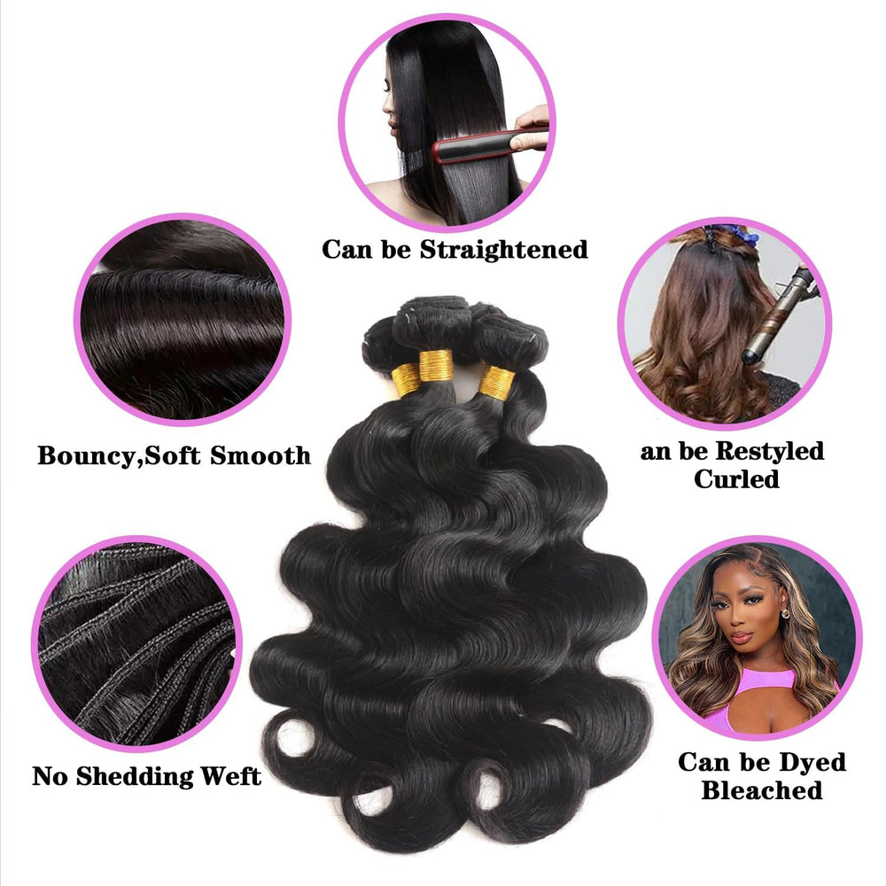 DAYRISE Brazilian body wave bundles 24 inch close-up, natural black shade ready for dye or styling.