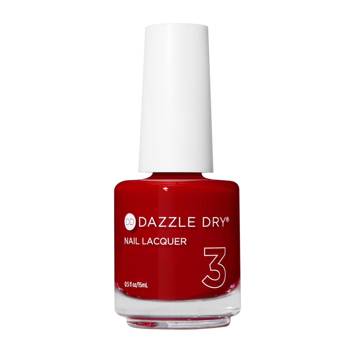 Dazzle Dry frente a botella mostrando tono rojo clásico para uñas con acabado profesional