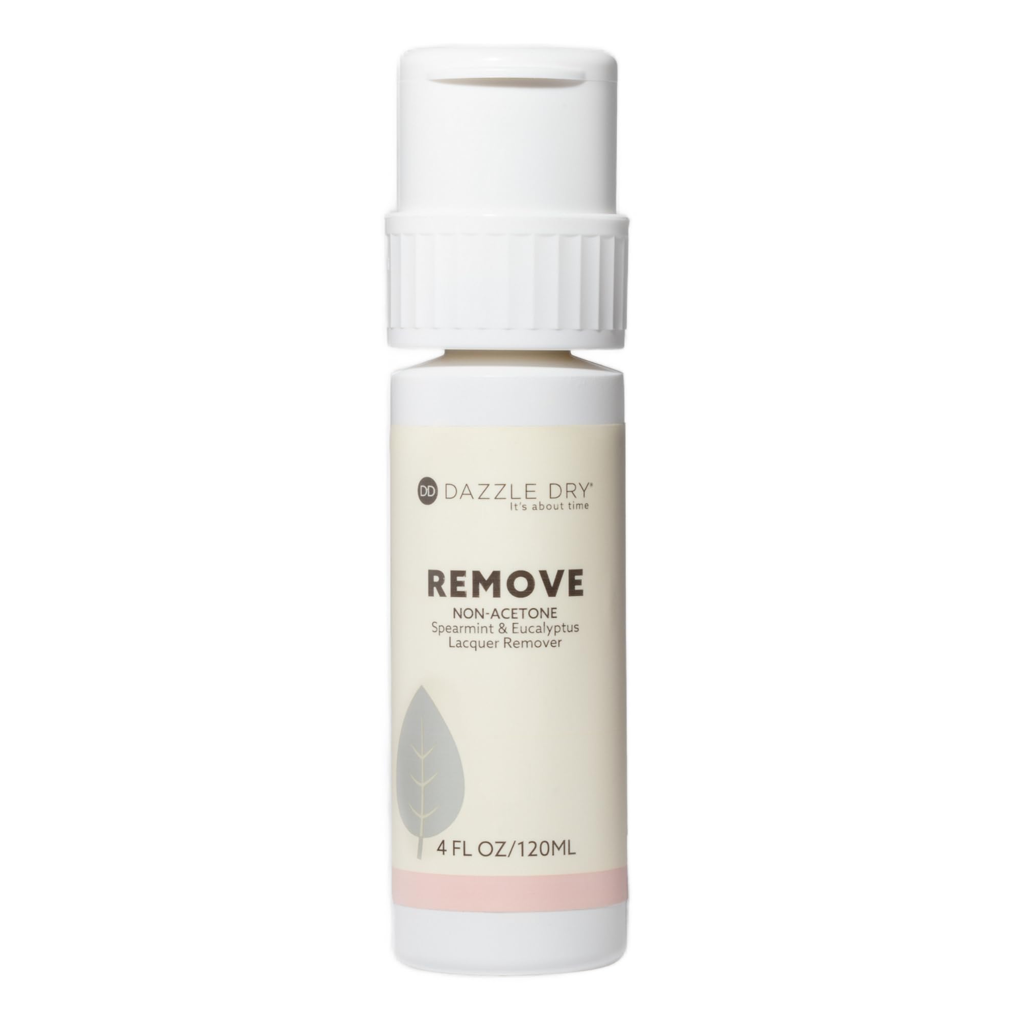Dazzle Dry Remove Non-Acetone bottle with spearmint-eucalyptus formula for gentle lacquer removal.
