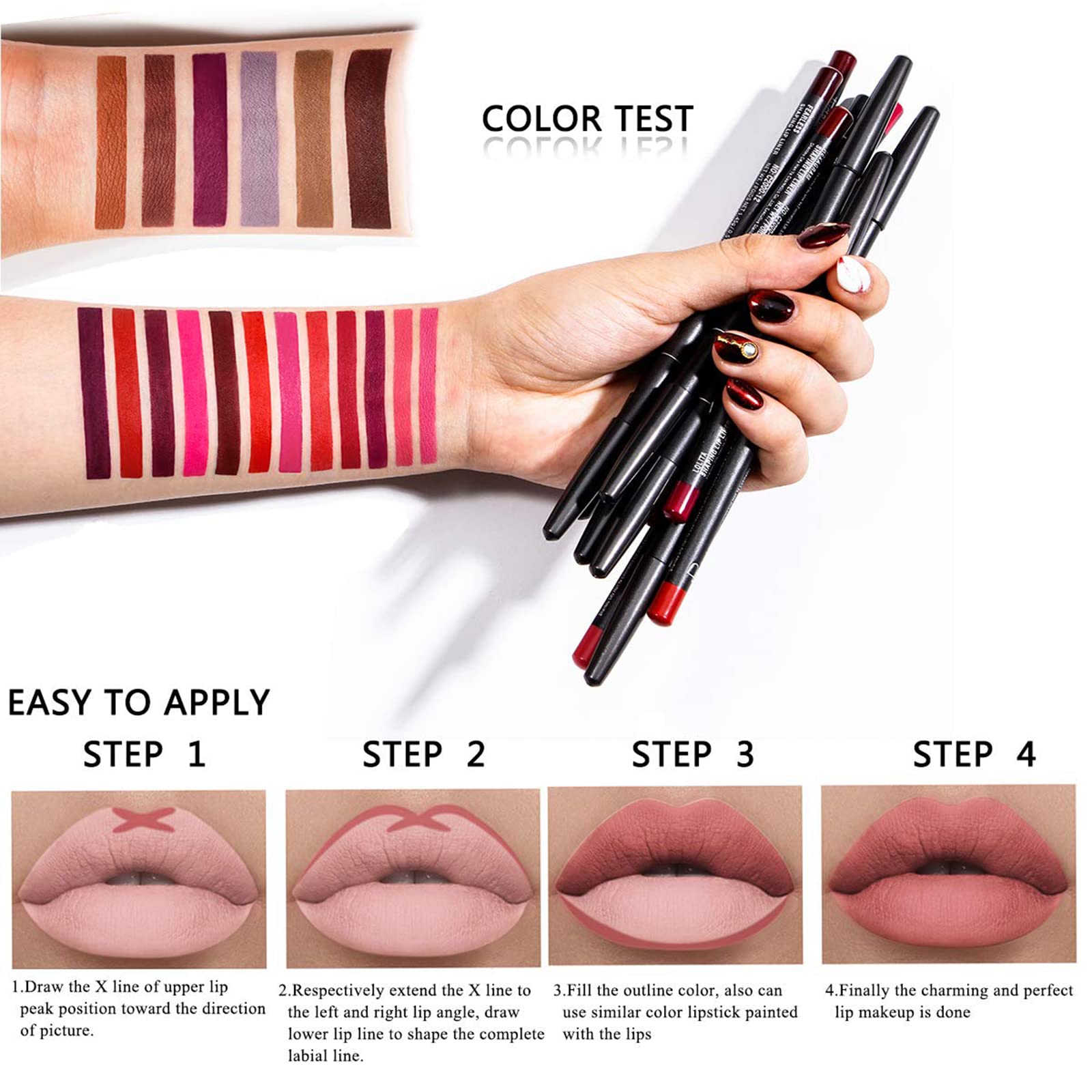 DC-BEAUTIFUL slim lip liners can double as eyeliners for coordinated looks.