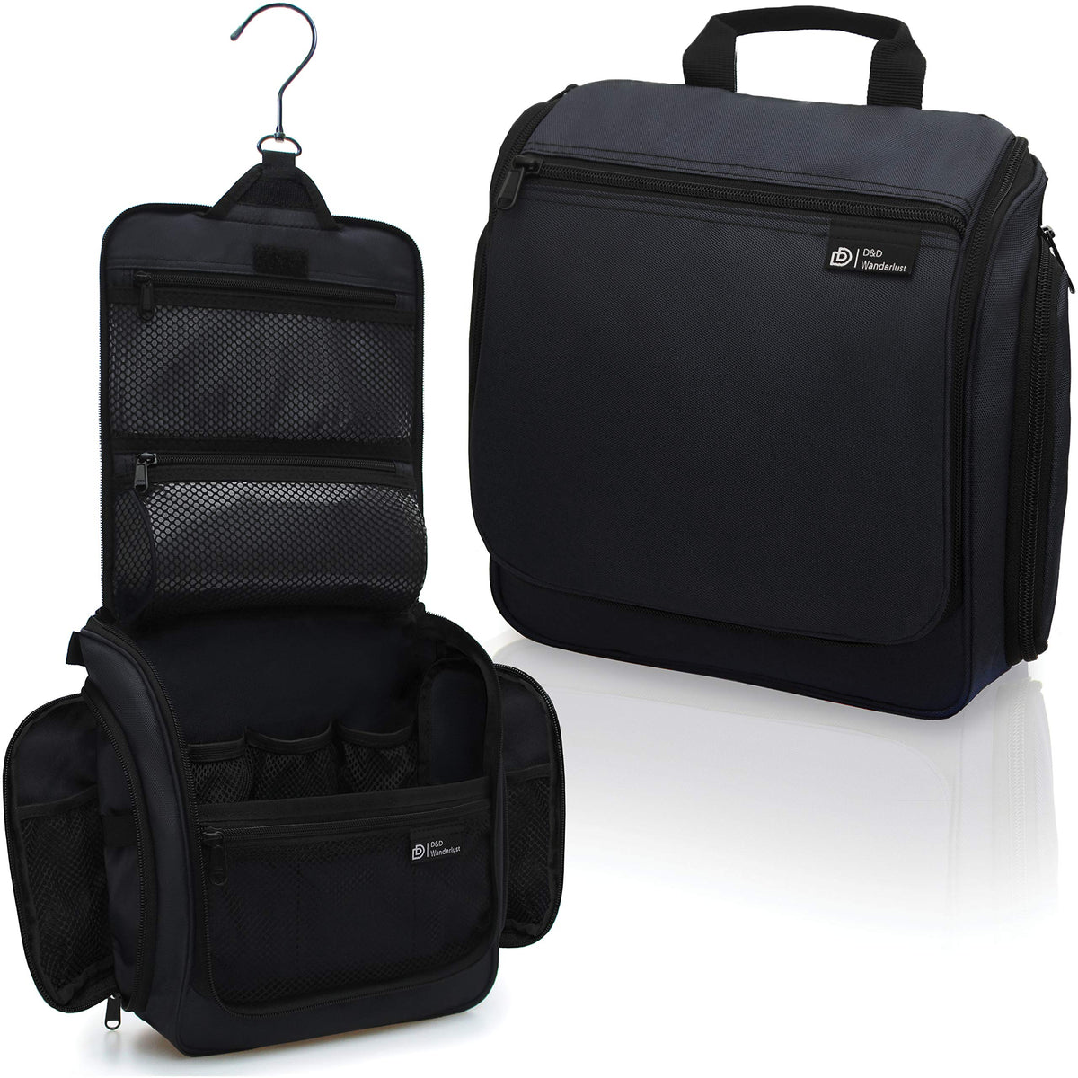 DD D&D Wanderlust hanging travel toiletry bag with 10 compartments for easy access.