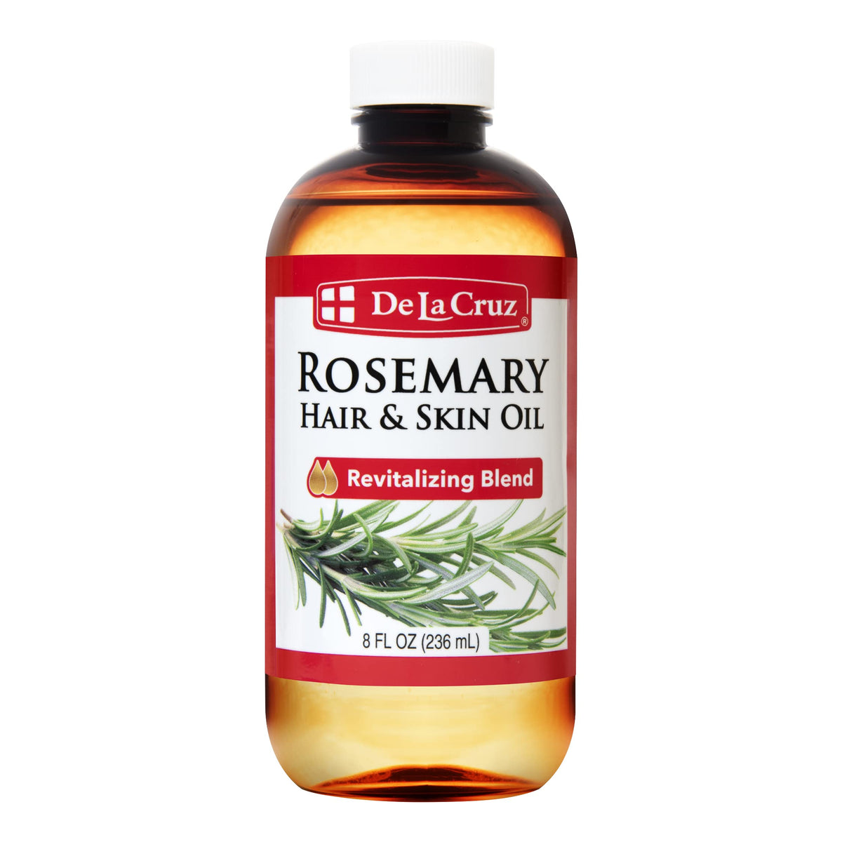 De La Cruz: botella de aceite de romero con ricino para hidratación profunda.
