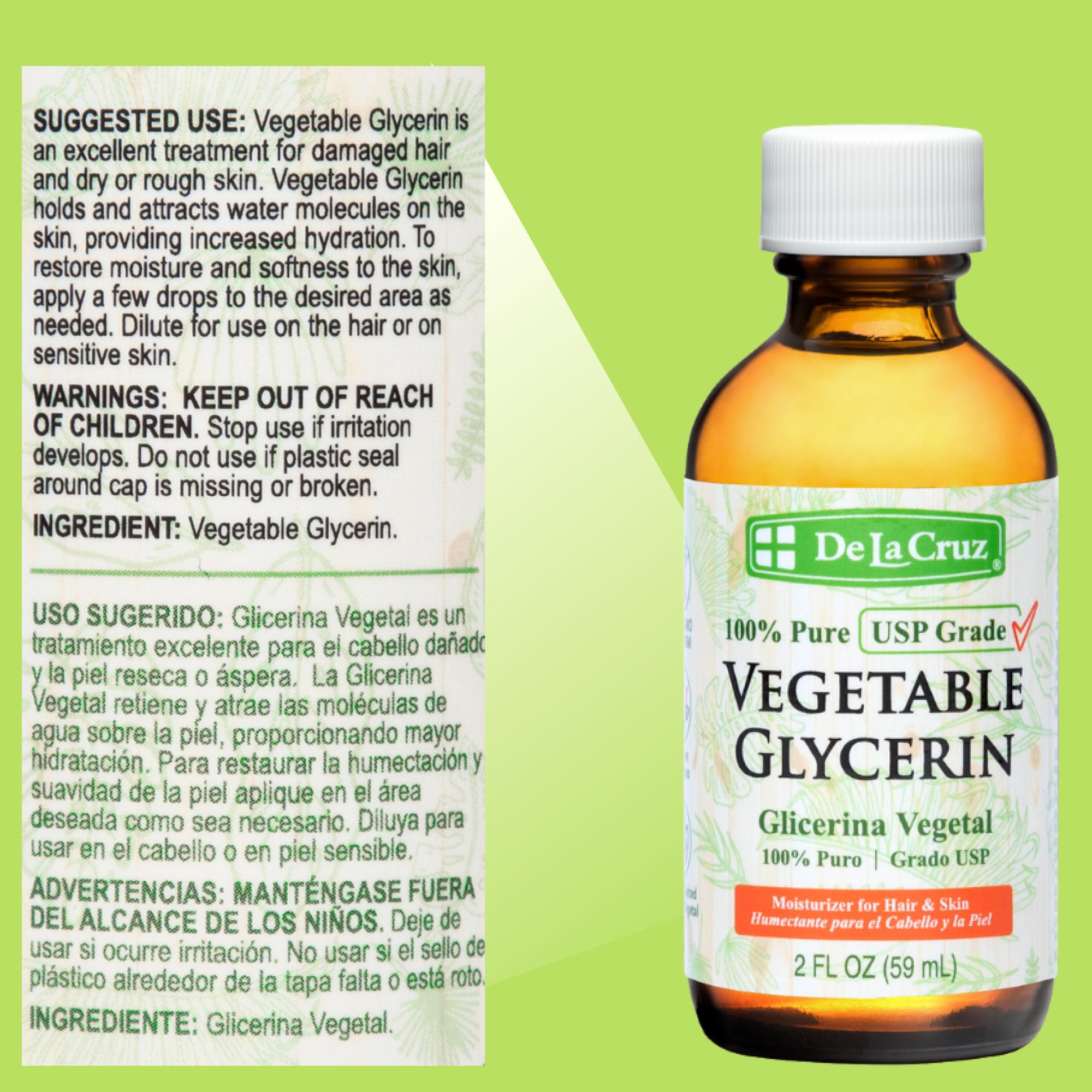 De La Cruz glicerina vegetal, uso en baño para experiencia suave