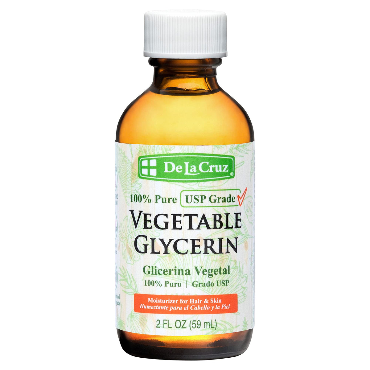 De La Cruz glicerina vegetal en botella de vidrio, humectante suave para piel