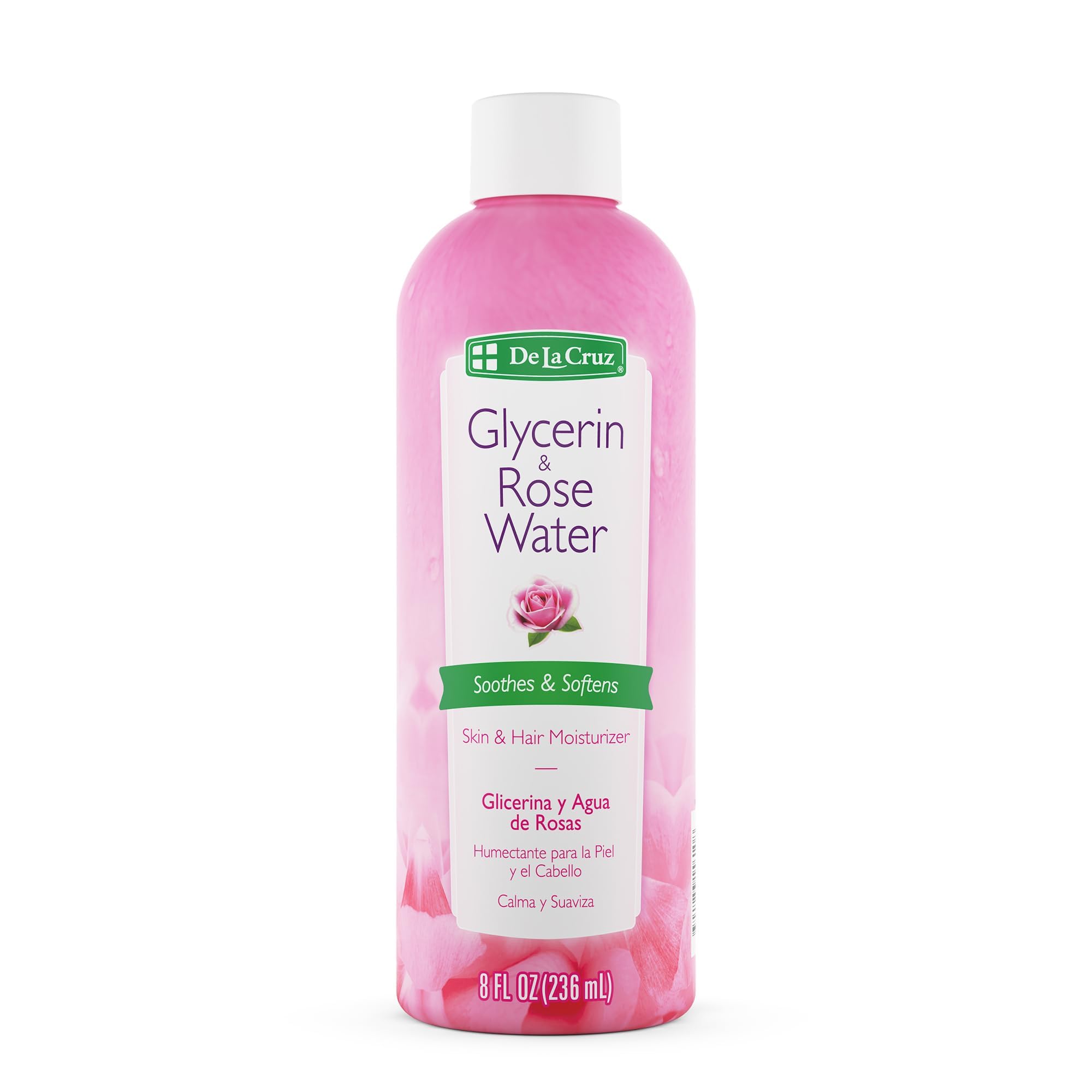 De La Cruz Rose Water bottle with natural rose aroma for daily hydration.