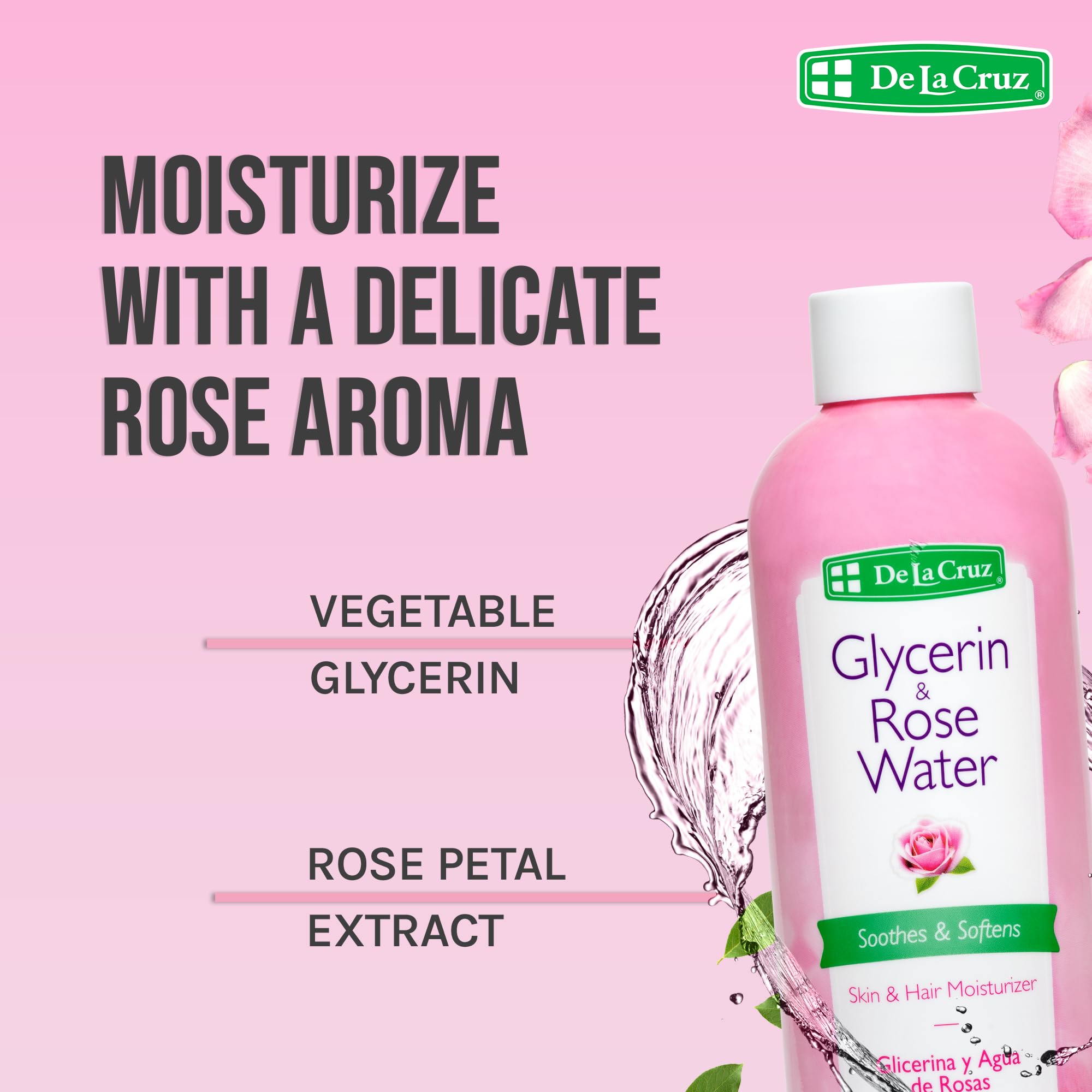 De La Cruz Rose Water as a face toner boosts hydration and balance.