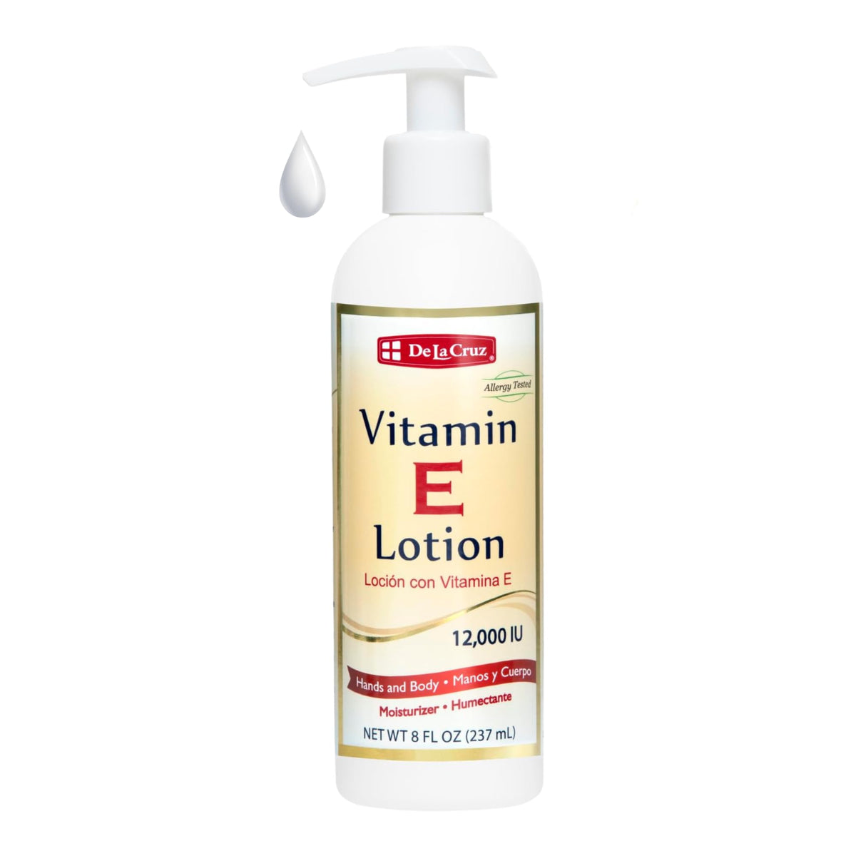 Loción De La Cruz Vitamina E 12,000 UI en bote, hidratación profunda para piel seca
