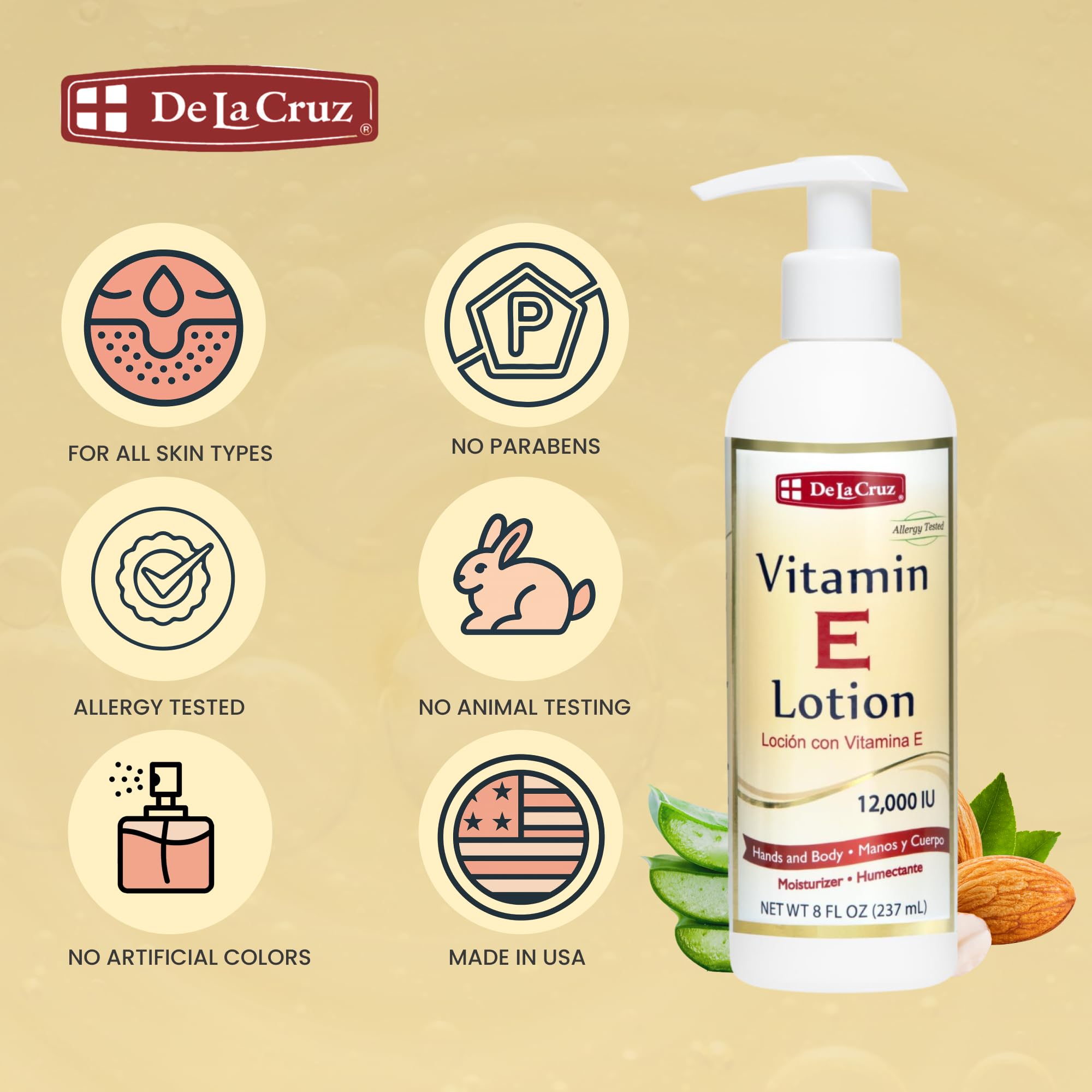 Loción De La Cruz Vitamina E, aloe vera para confort ligero
