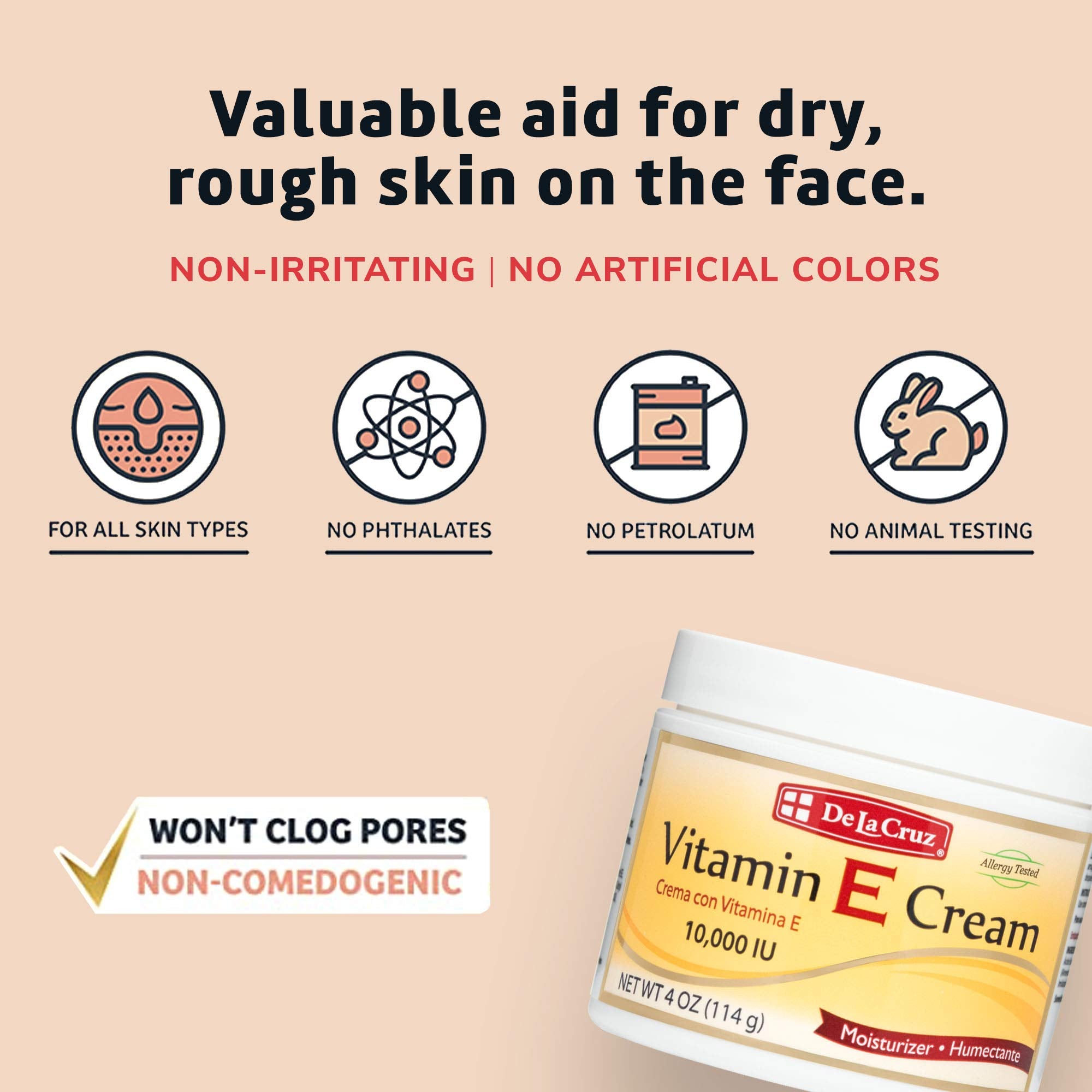 De La Cruz Vitamina E Crema — uso en cara y cuello para rutina rápida.