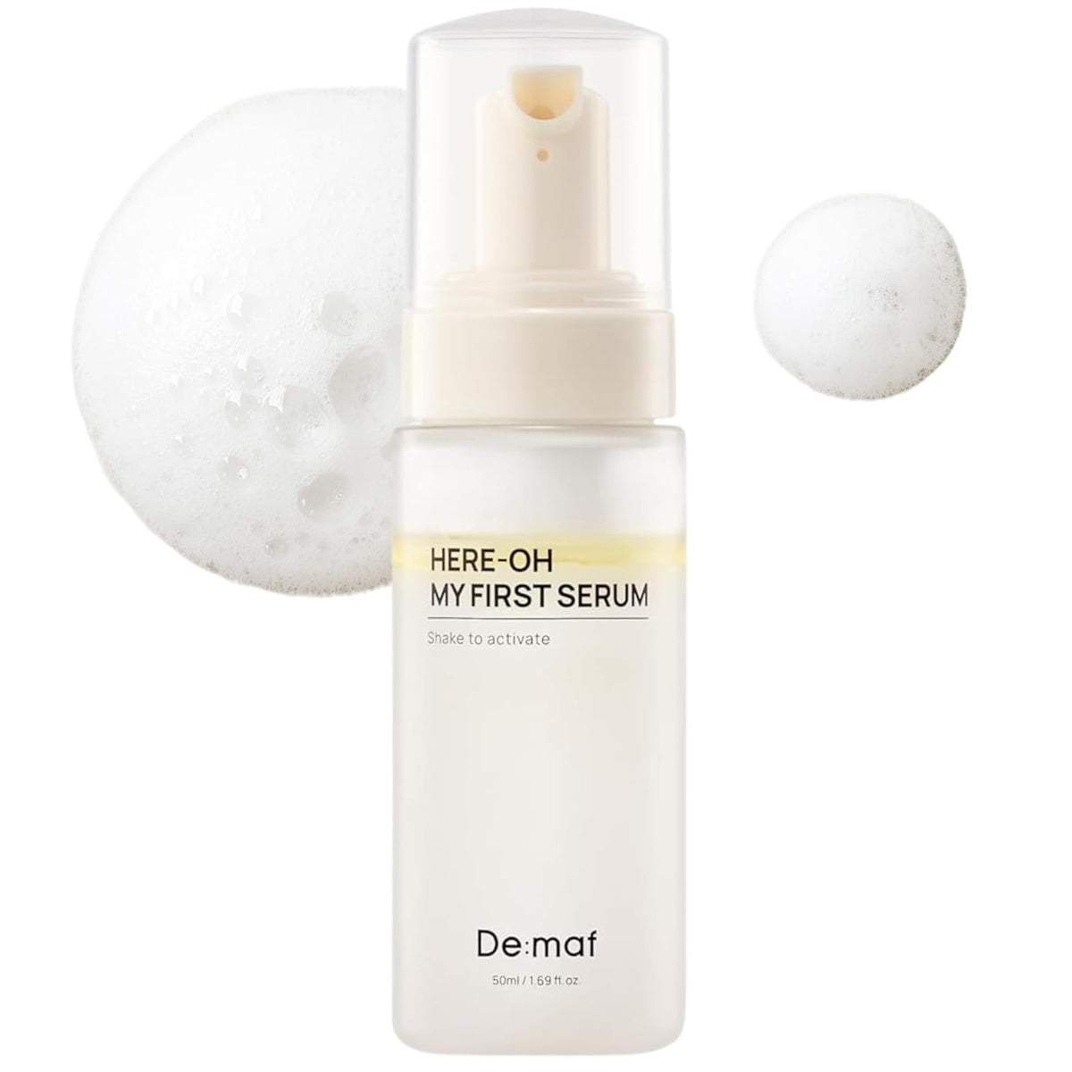 De:maf sérum, textura espumosa, hidratación profunda para el rostro.