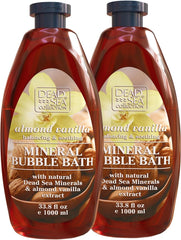 Dead Sea Collection bubble bath almond vanilla bottle pour for a nourishing soak.