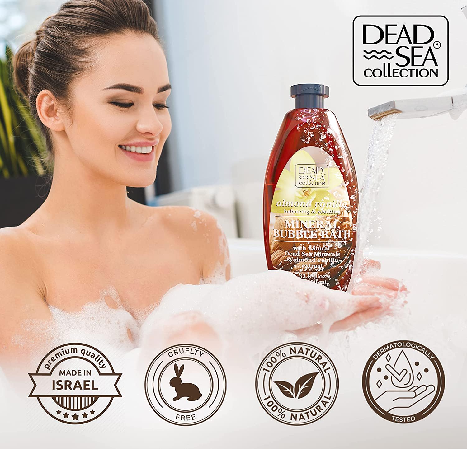 Dead Sea Collection bubble bath jar close-up reveals creamy texture.