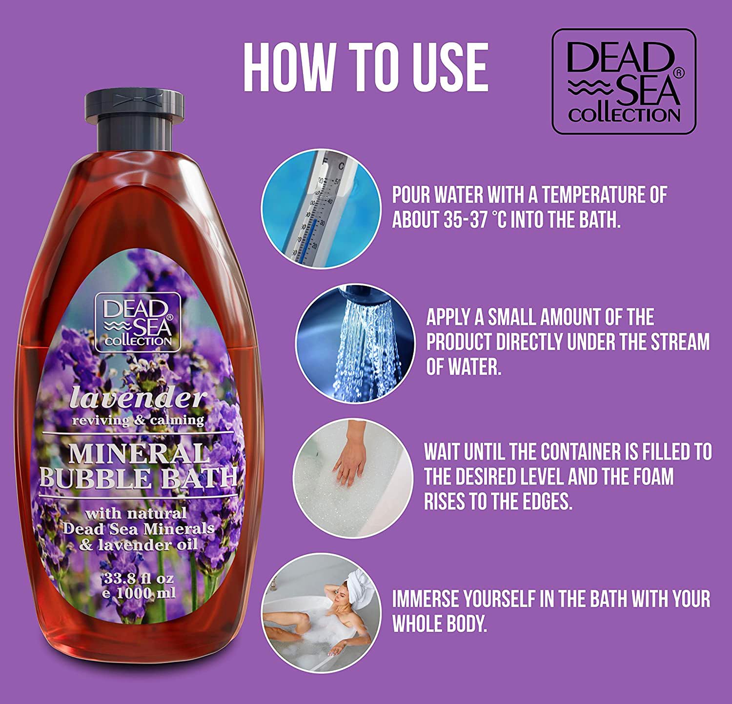 Lavender aroma in a bathroom scene with Dead Sea Collection Bubble Bath