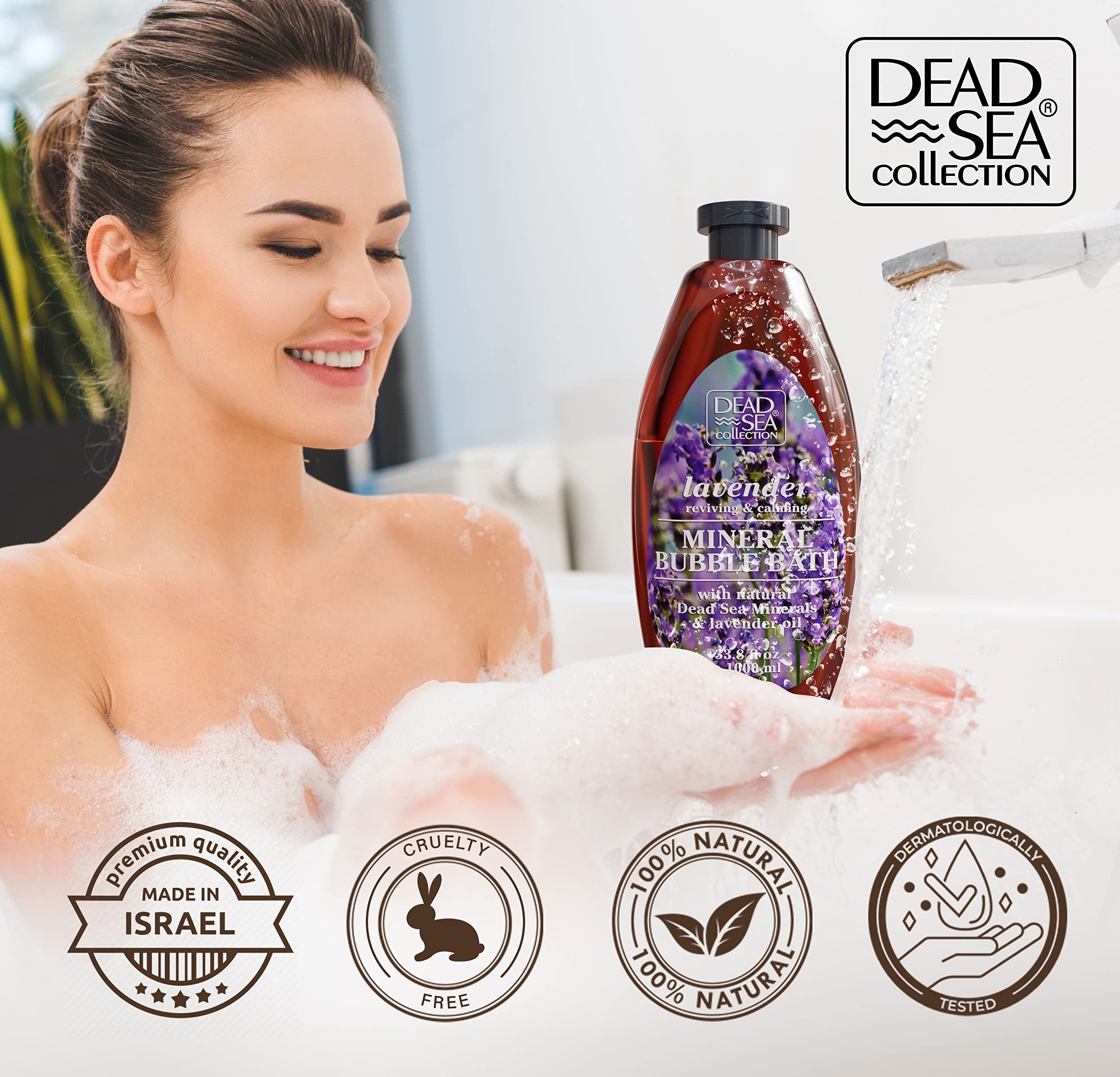 Mineral rich Dead Sea minerals visible in the Lavender Bubble Bath