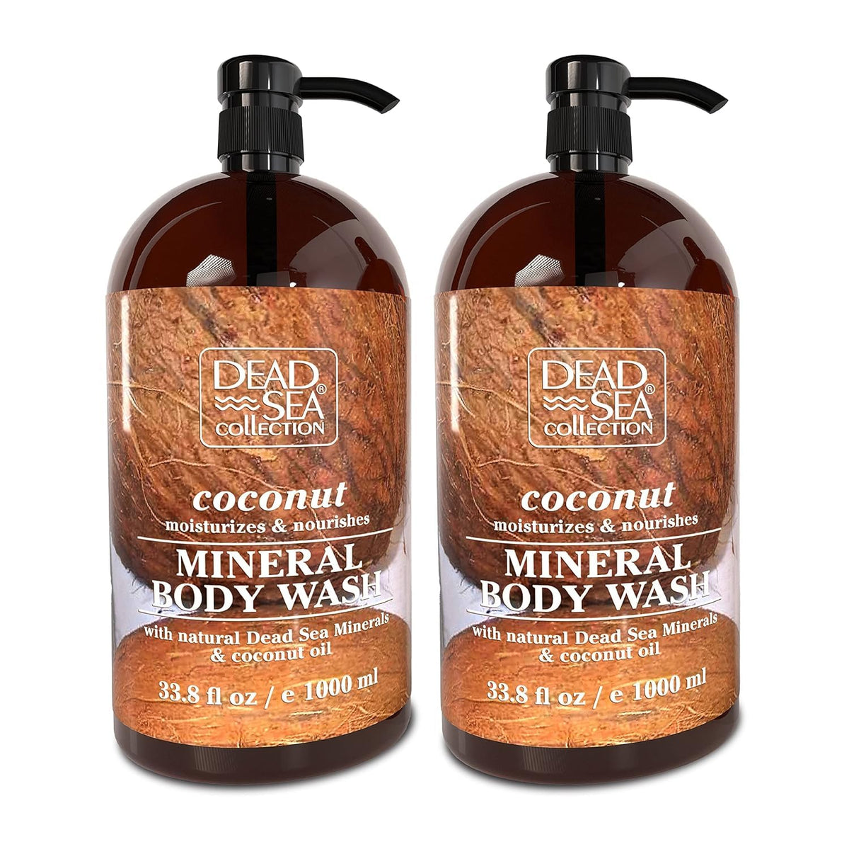 Dead Sea Collection coconut body wash bottle with pump for easy daily cleansing.