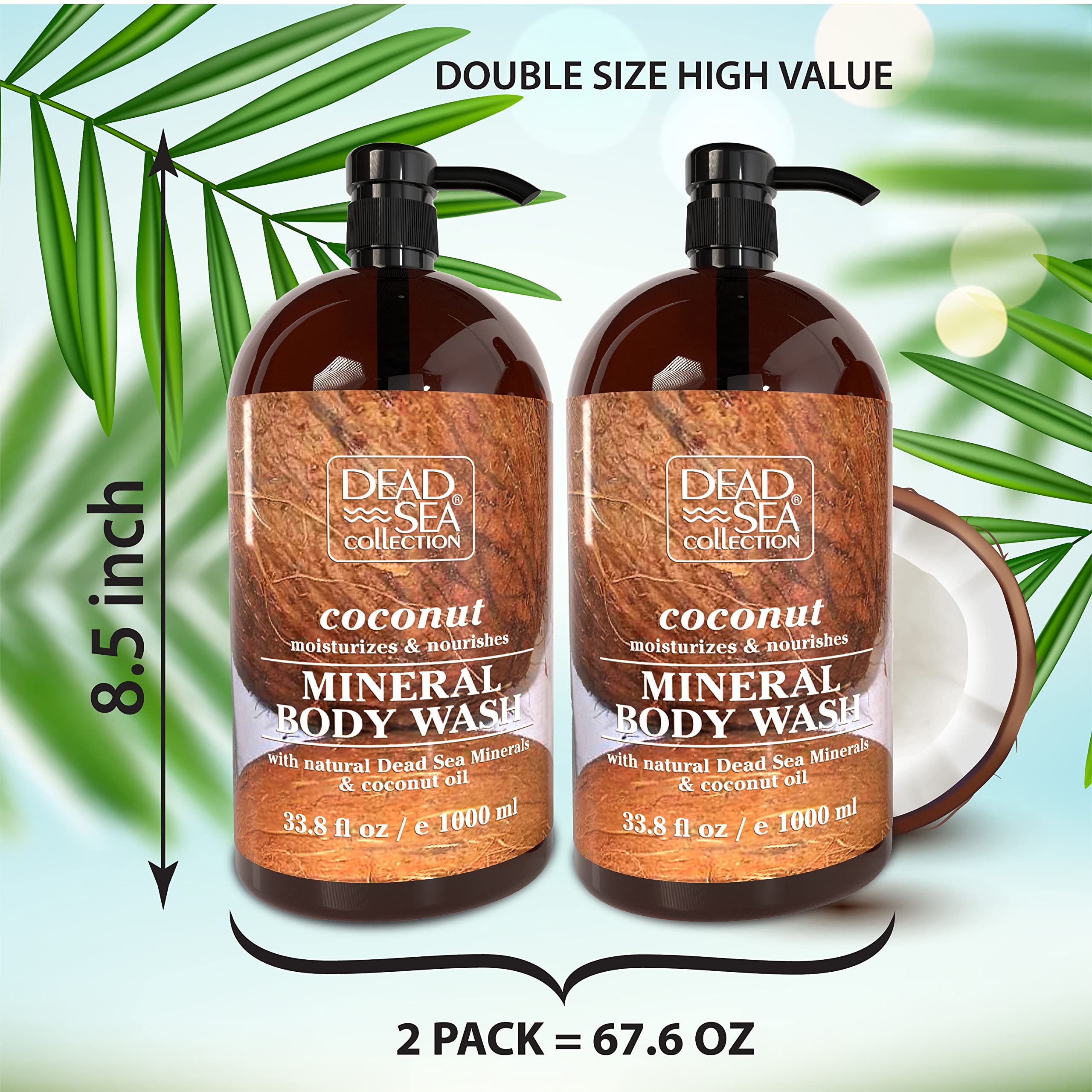 Label close-up showing minerals and coconut oil in Dead Sea Collection wash.