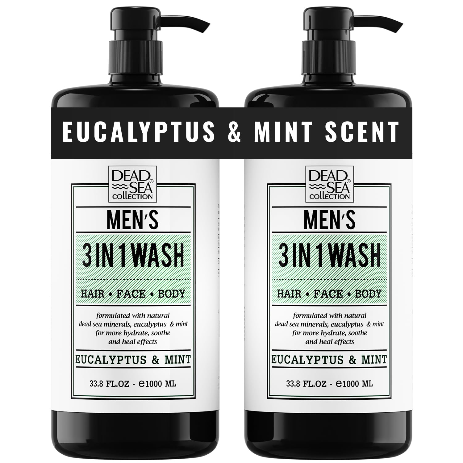 Dead Sea Collection Eucalyptus Mint body wash bottles front view for daily cleansing.