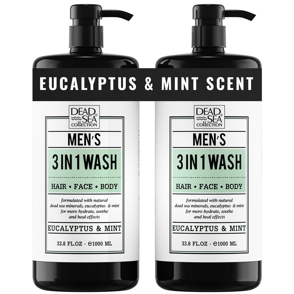 Dead Sea Collection Eucalyptus Mint body wash bottles front view for daily cleansing.
