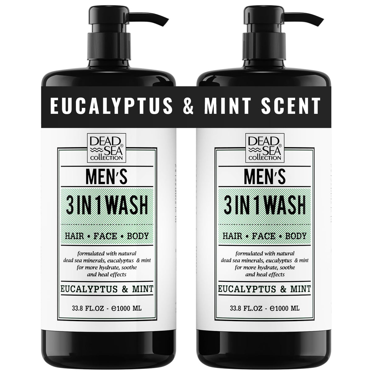 Dead Sea Collection Eucalyptus Mint body wash bottles front view for daily cleansing.