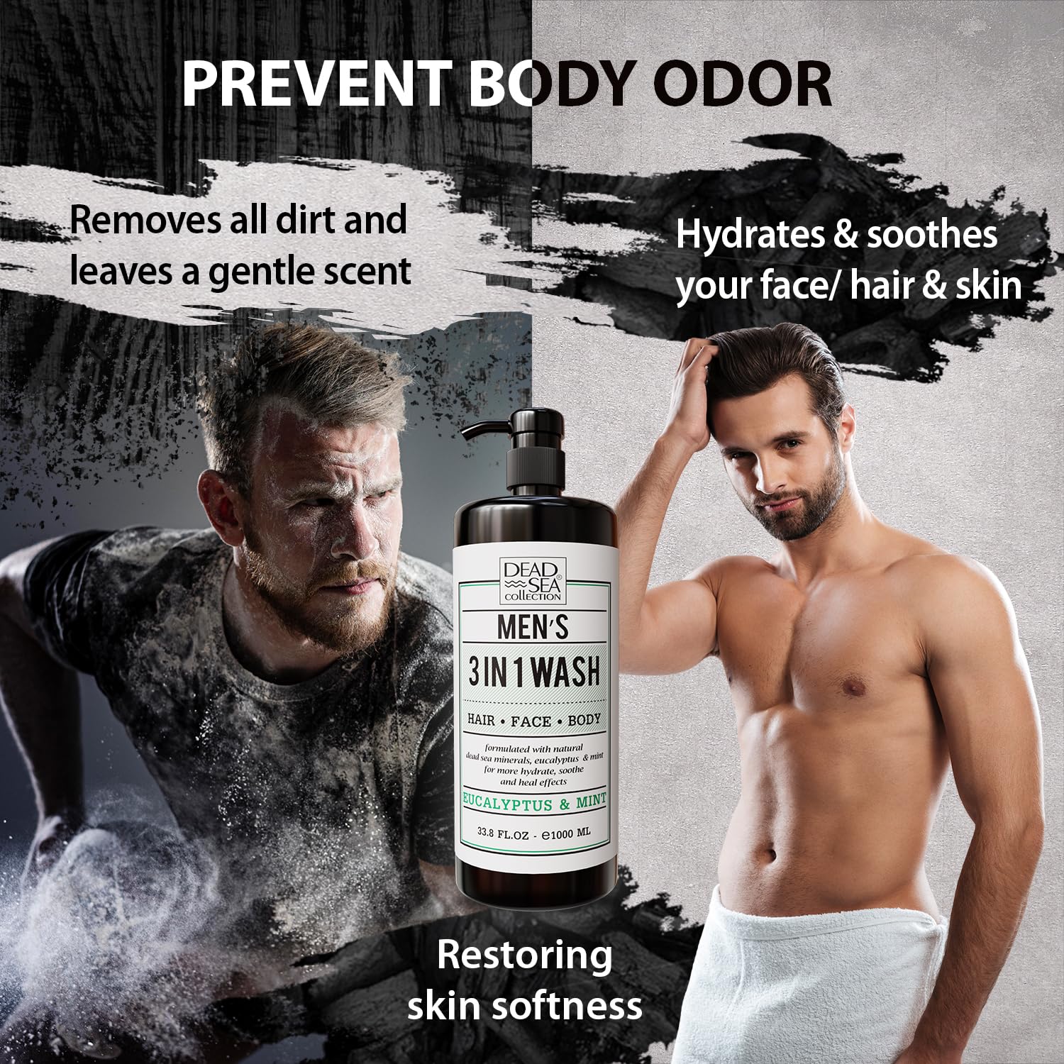 Dead Sea Collection Eucalyptus Mint shower scene with two large pump bottles.