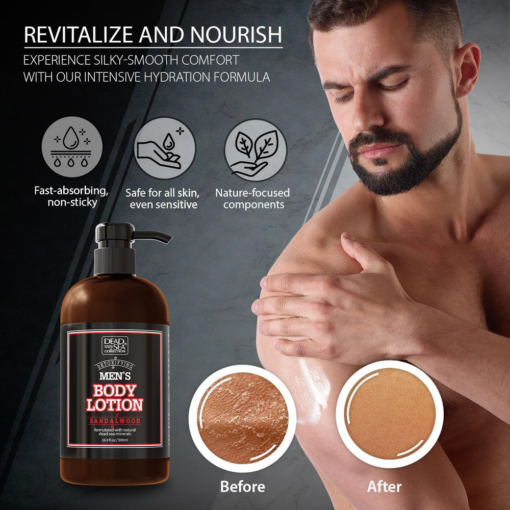 Cuidado diario de la piel masculina con Dead Sea Collection, aroma suave y masculino.